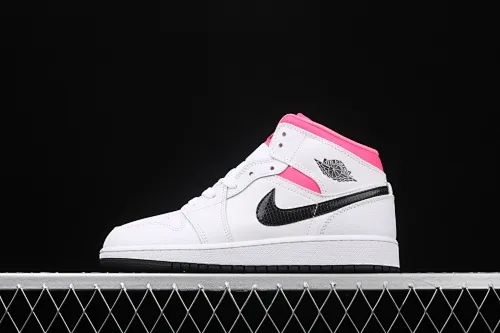 All categories Air Jordan Jordan series basketball shoes Air Jordan 1 Mid Air Jordan 1 Mid AJ1 black and white pink Joe 1 mandarin duck hook Valentine's Day 555112-106